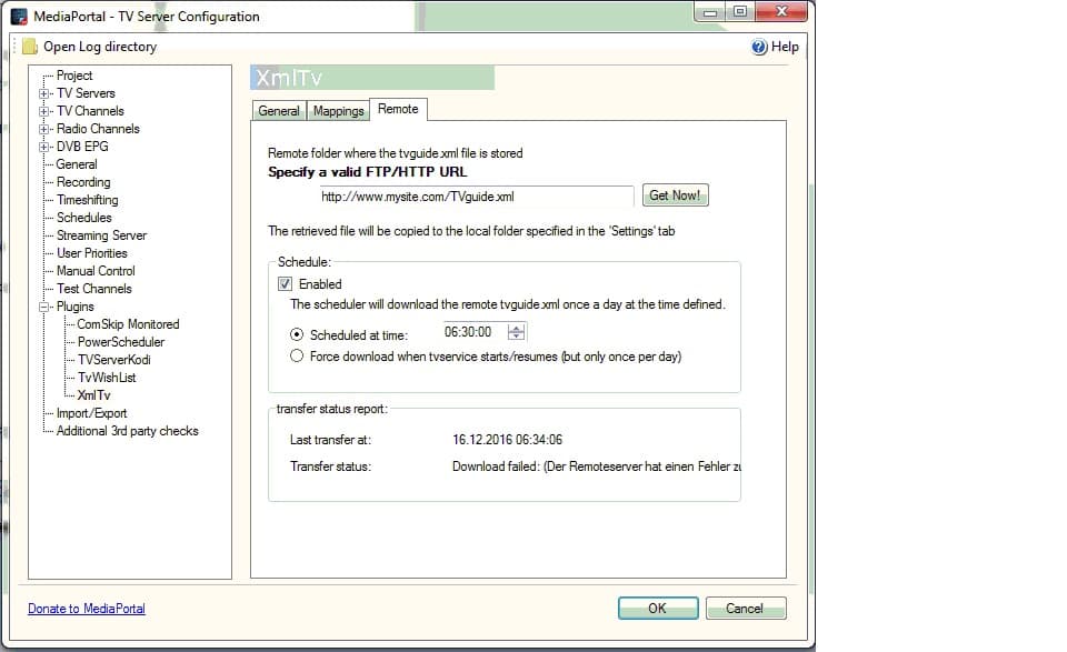 mediaportal schedules direct epg client